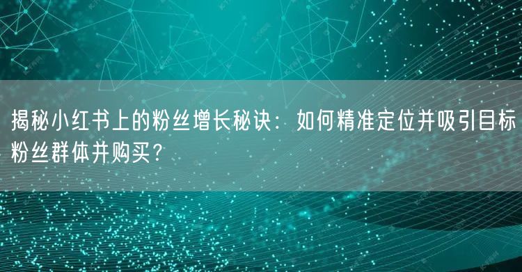 揭秘小红书上的粉丝增长秘诀：如何精准定位并吸引目标粉丝群体并购买？