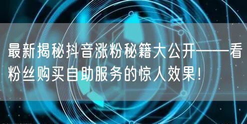 最新揭秘抖音涨粉秘籍大公开——看粉丝购买自助服务的惊人效果！