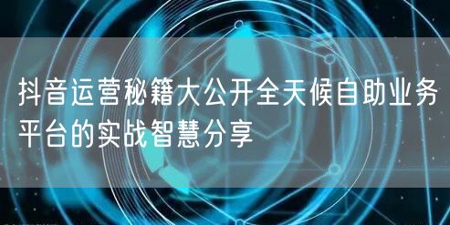 抖音运营秘籍大公开全天候自助业务平台的实战智慧分享