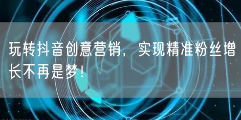 玩转抖音创意营销，实现精准粉丝增长不再是梦！