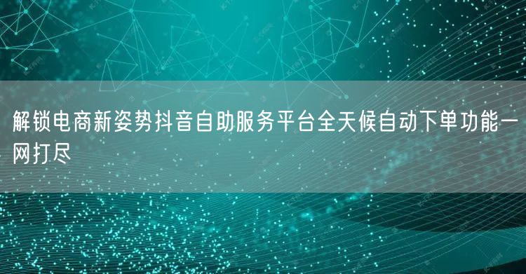 解锁电商新姿势抖音自助服务平台全天候自动下单功能一网打尽