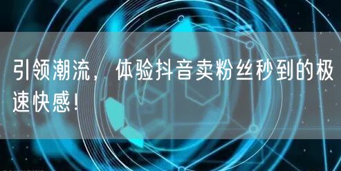 引领潮流，体验抖音卖粉丝秒到的极速快感！